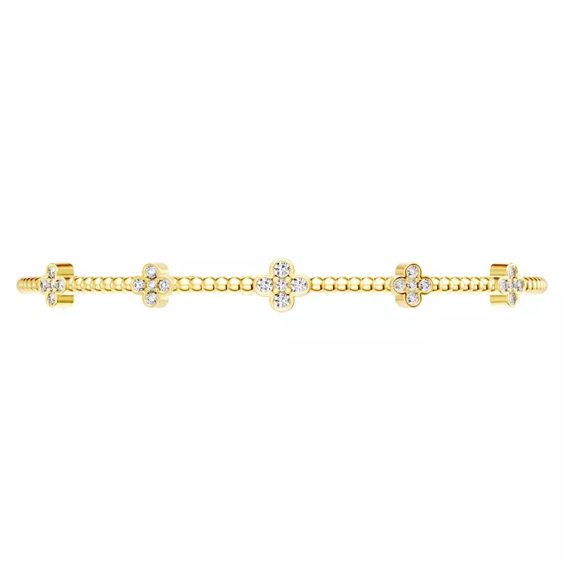14K Yellow Gold Clover Diamond Flex Bracelet