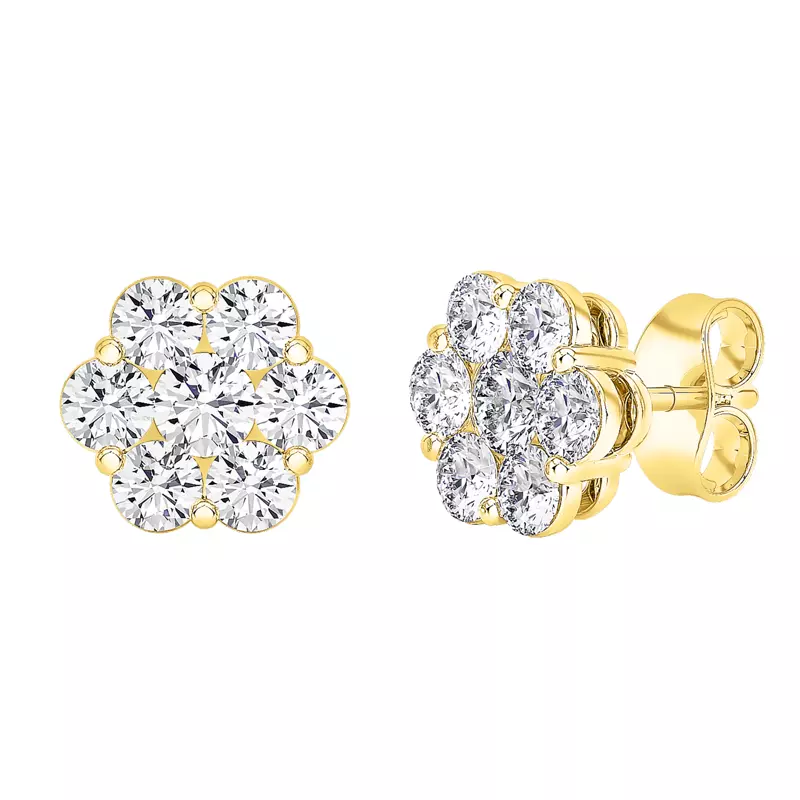 14K Yellow Gold Floral Diamond Cluster Earrings (2 ct. tw.)