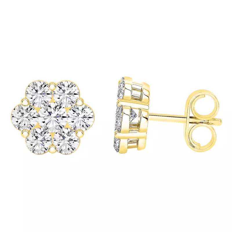 14K Yellow Gold Floral Diamond Cluster Earrings (2 ct. tw.)