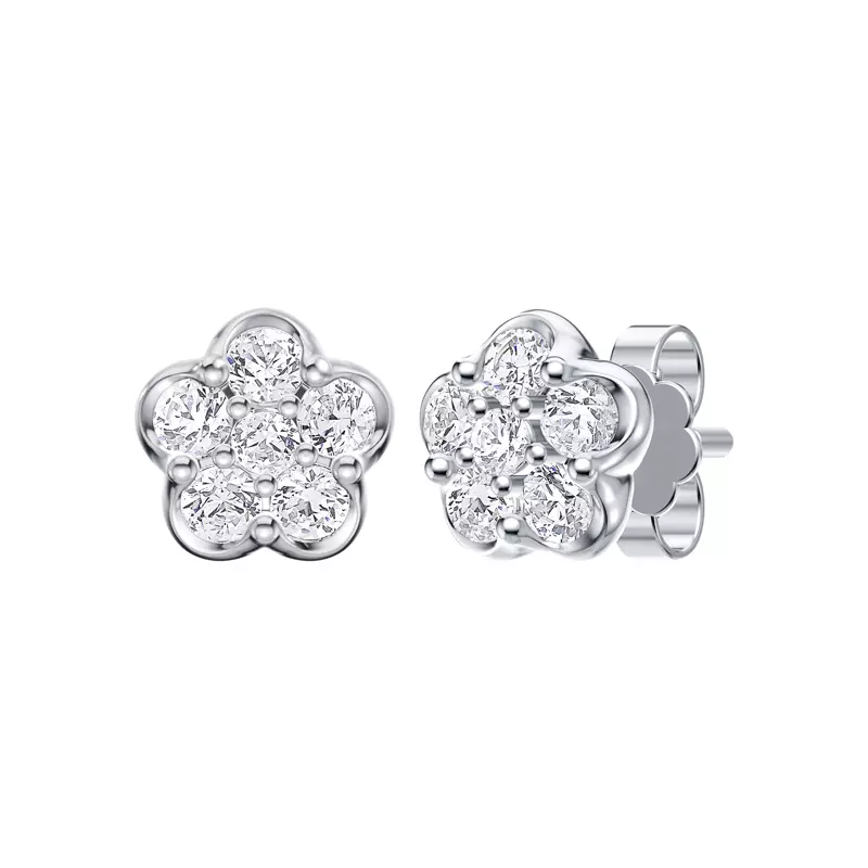 14K White Gold Clara Floral Cluster Lab Earrings