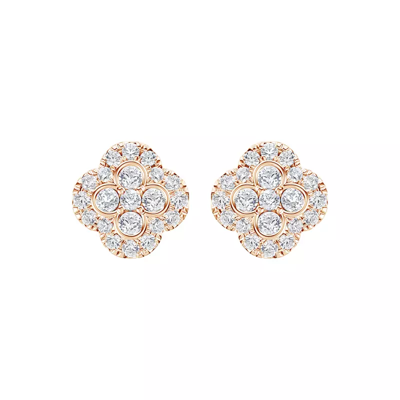 14K Rose Gold Florelle Quatrefoil Halo Earrings