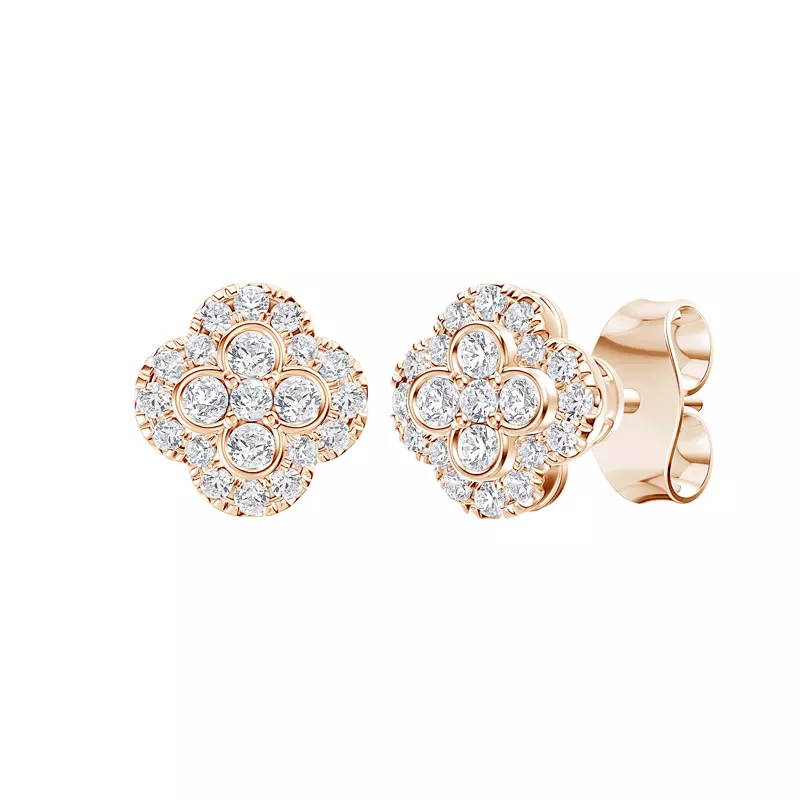 14K Rose Gold Florelle Quatrefoil Halo Earrings