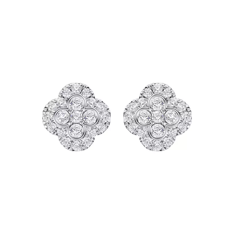 14K White Gold Florelle Quatrefoil Halo Lab Earrings