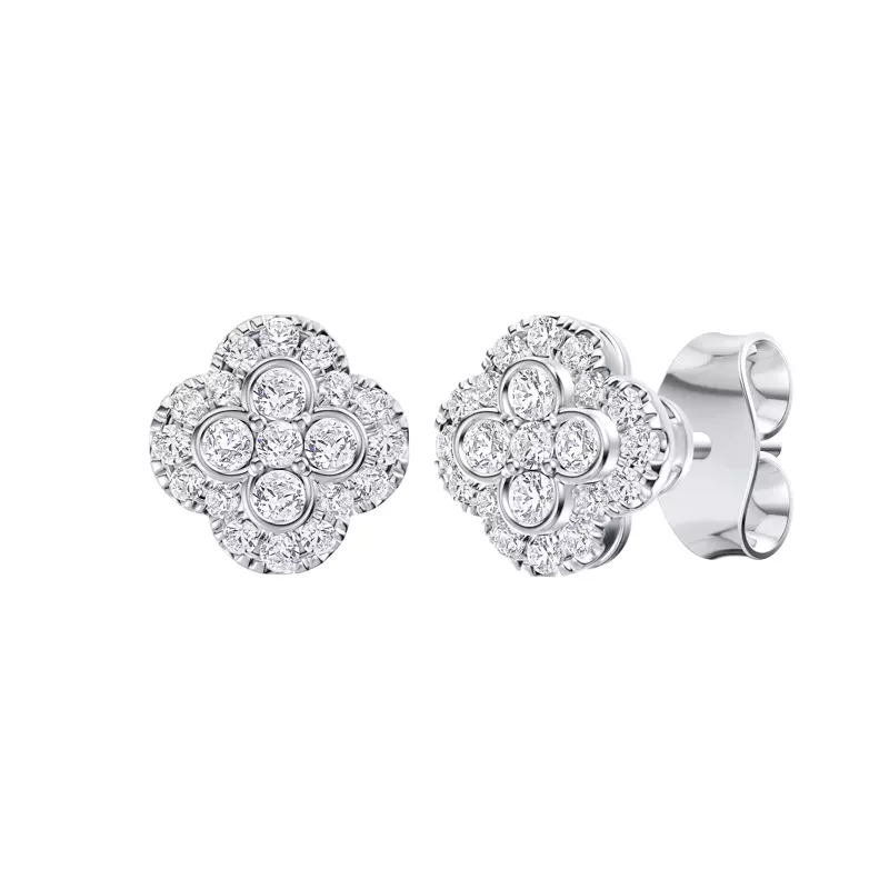14K White Gold Florelle Quatrefoil Halo Lab Earrings