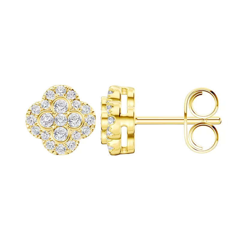 14K Yellow Gold Florelle Quatrefoil Halo Lab Earrings