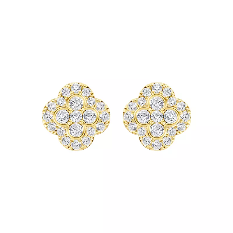 14K Yellow Gold Florelle Quatrefoil Halo Lab Earrings