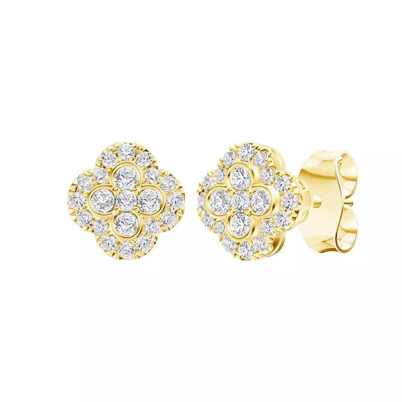 14K Yellow Gold Florelle Quatrefoil Halo Lab Earrings