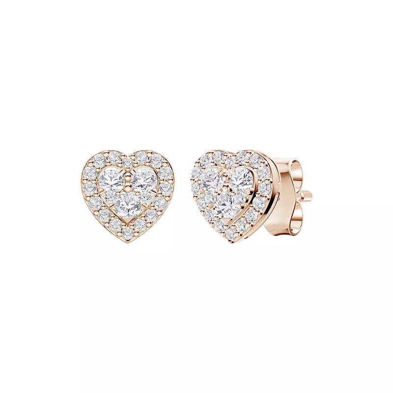 14K Rose Gold Amorette Heart Cluster Halo Earrings