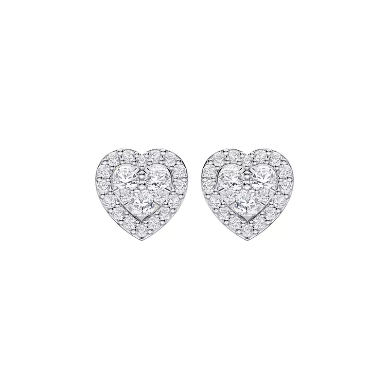 14K White Gold Amorette Heart Cluster Halo Earrings
