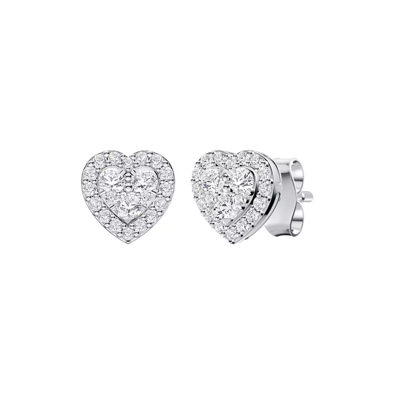 14K White Gold Amorette Heart Cluster Halo Earrings