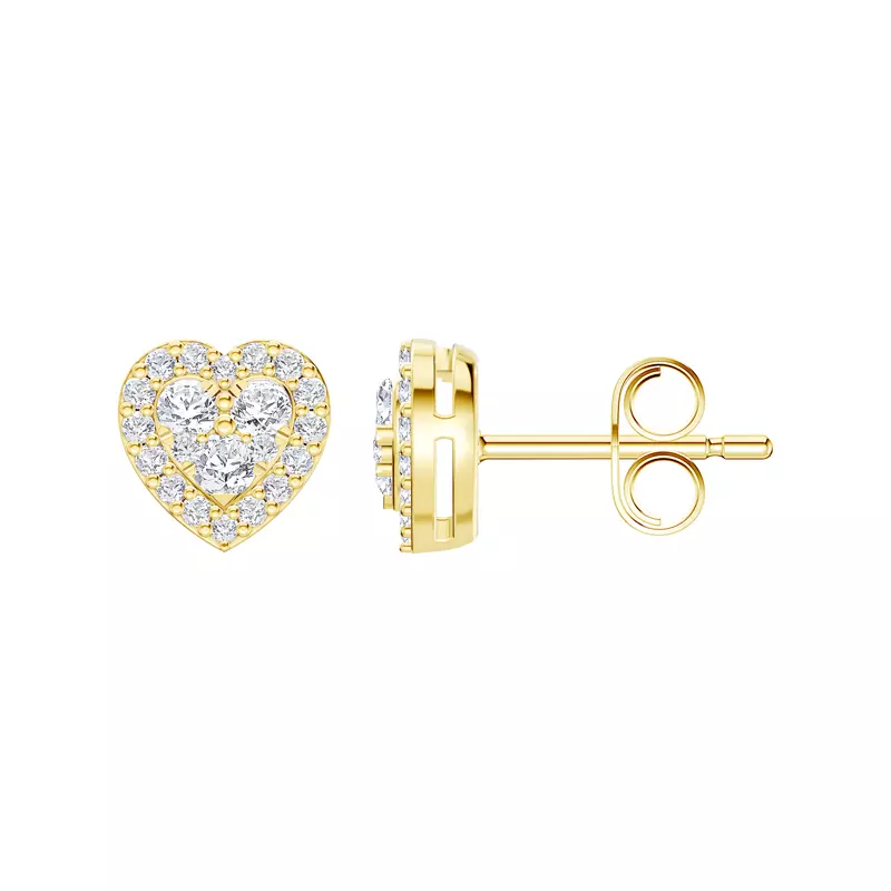 14K Yellow Gold Amorette Heart Cluster Halo Lab Earrings