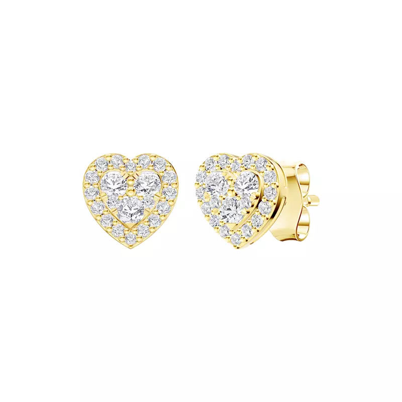 14K Yellow Gold Amorette Heart Cluster Halo Lab Earrings