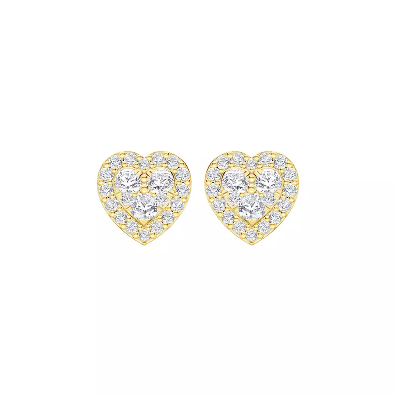14K Yellow Gold Amorette Heart Cluster Halo Earrings