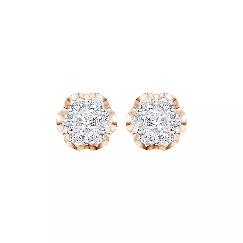 14K Rose Gold Camellia Scalloped Cluster Earrings
