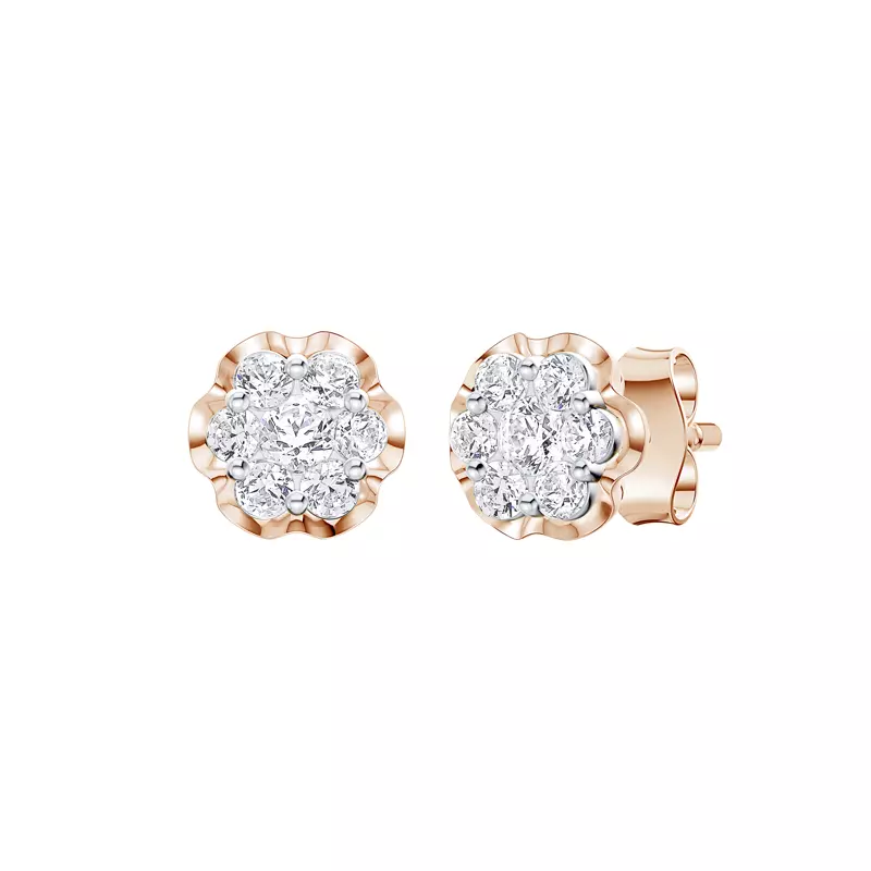 14K Rose Gold Camellia Scalloped Cluster Earrings