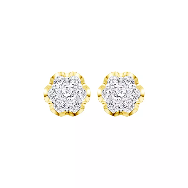 14K Yellow Gold Camellia Scalloped Cluster Lab Earrings