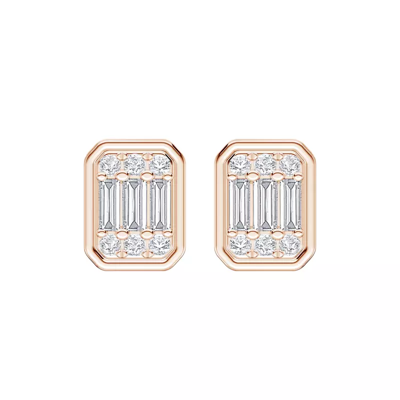 14K Rose Gold Emerelle Baguette & Round Lab Earrings