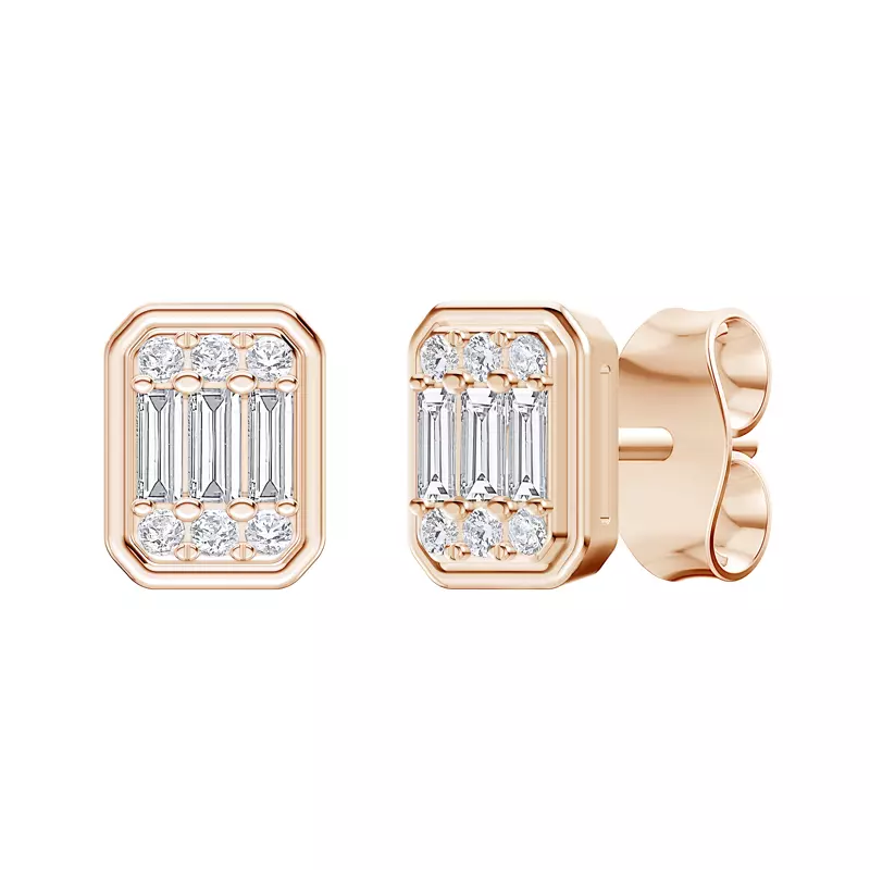 14K Rose Gold Emerelle Baguette & Round Lab Earrings