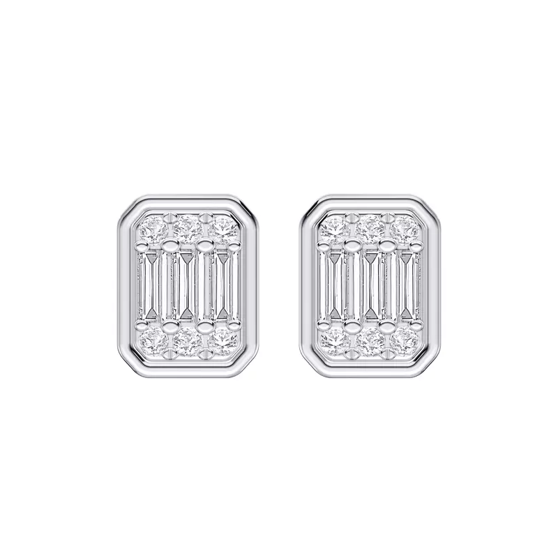 14K White Gold Emerelle Baguette & Round Lab Earrings