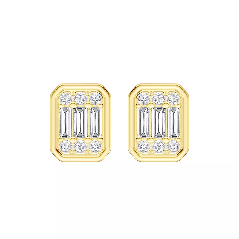 14K Yellow Gold Emerelle Baguette & Round Earrings