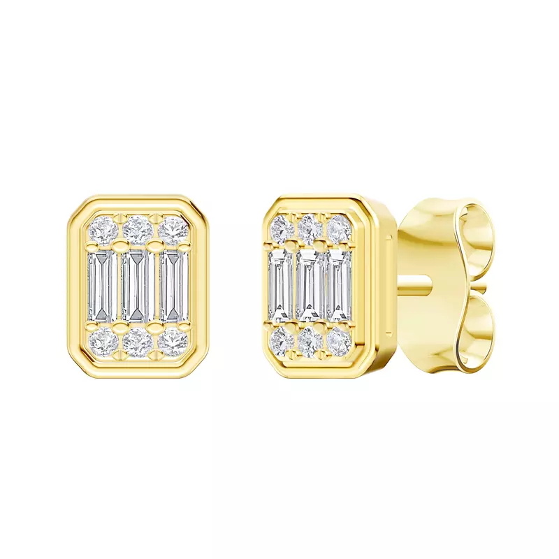 14K Yellow Gold Emerelle Baguette & Round Earrings