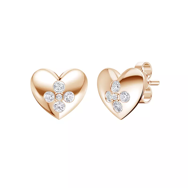 14K Rose Gold Poppet Heart Cluster Lab Earrings