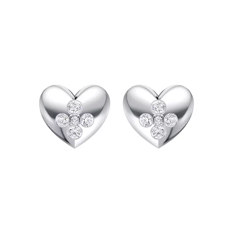 14K White Gold Poppet Heart Cluster Earrings
