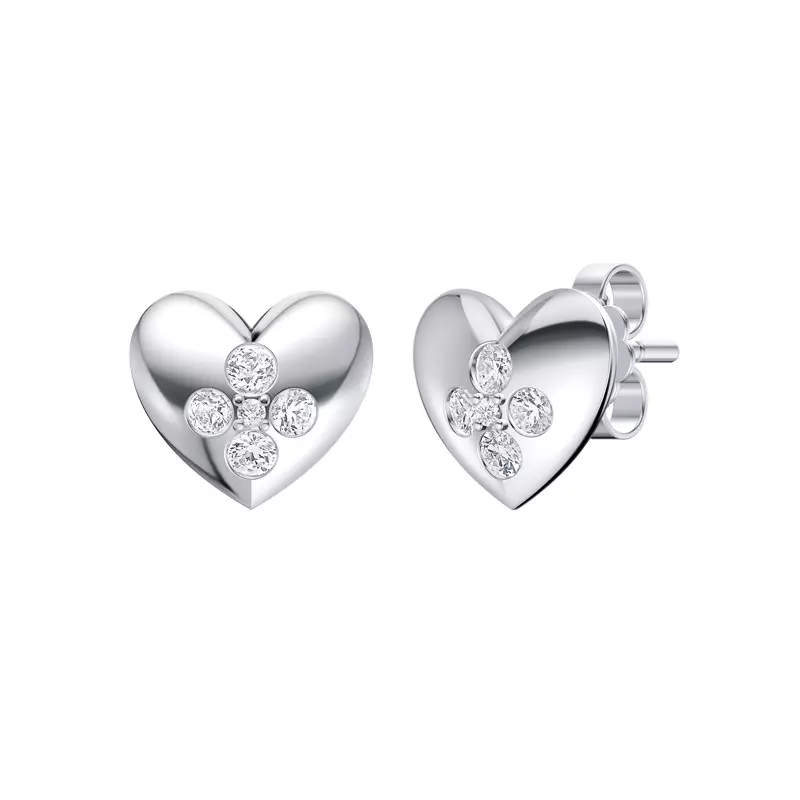14K White Gold Poppet Heart Cluster Earrings