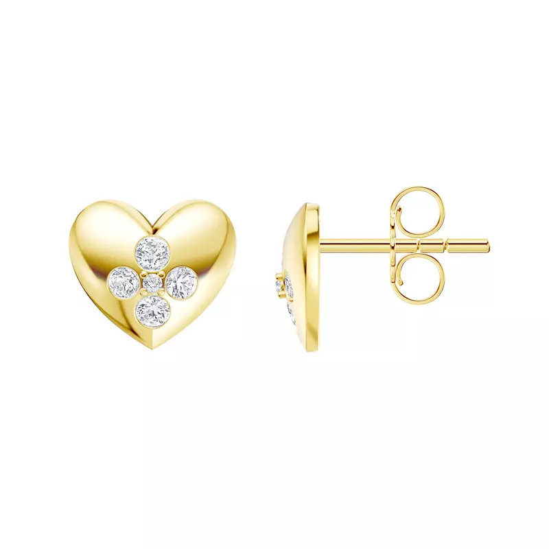 14K Yellow Gold Poppet Heart Cluster Lab Earrings