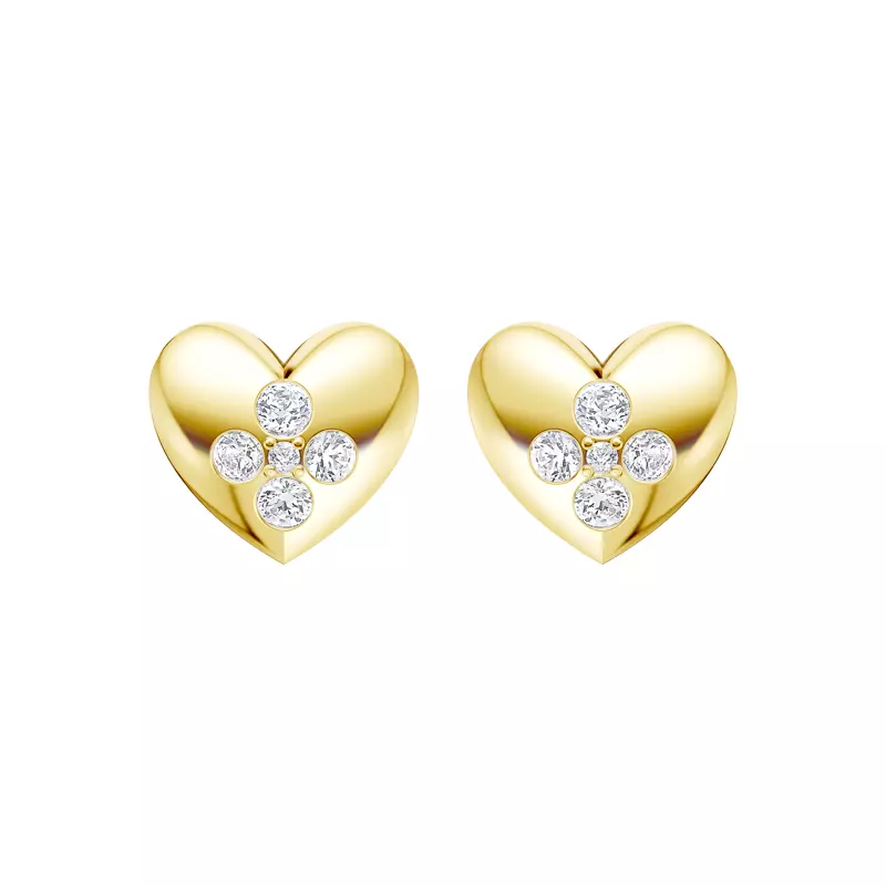 14K Yellow Gold Poppet Heart Cluster Lab Earrings