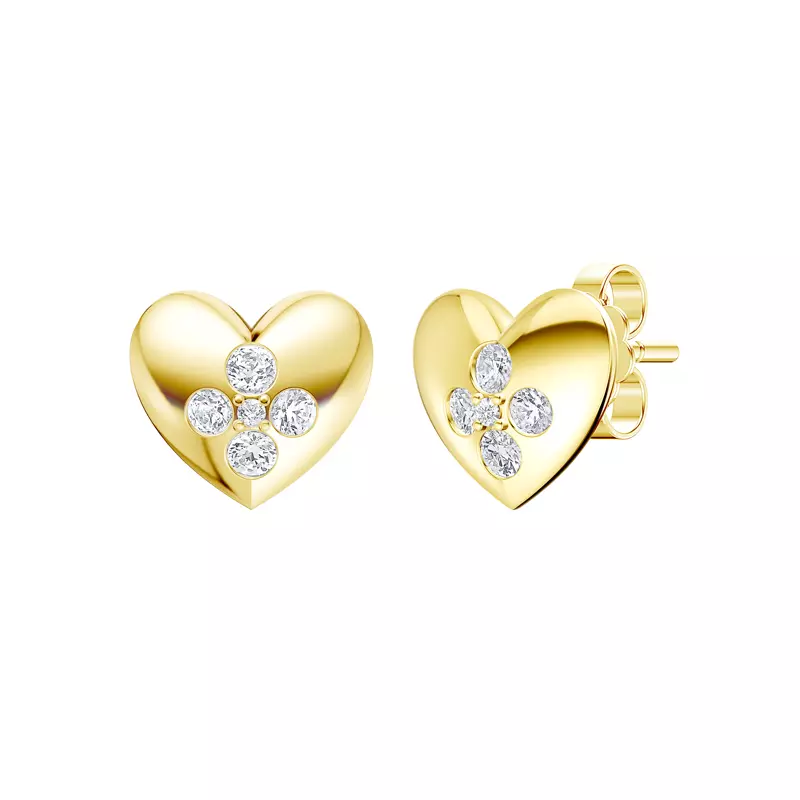 14K Yellow Gold Poppet Heart Cluster Lab Earrings