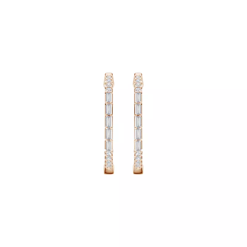 14K Rose Gold Baguette Highlight Pavé Lab Hoops