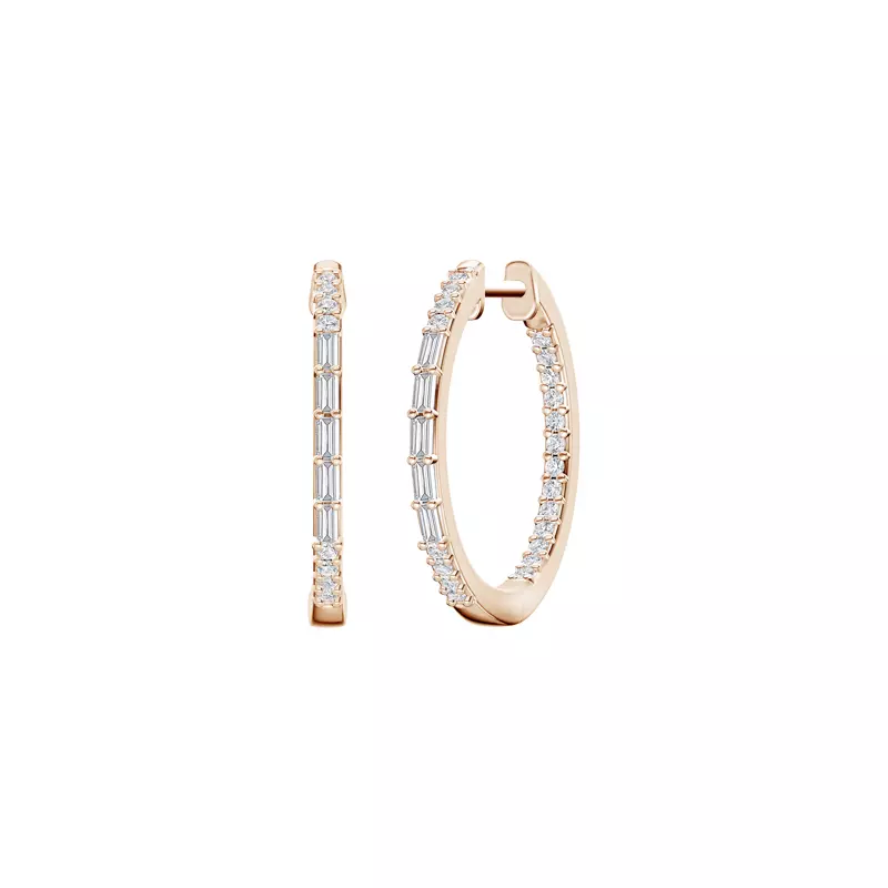 14K Rose Gold Baguette Highlight Pavé Lab Hoops