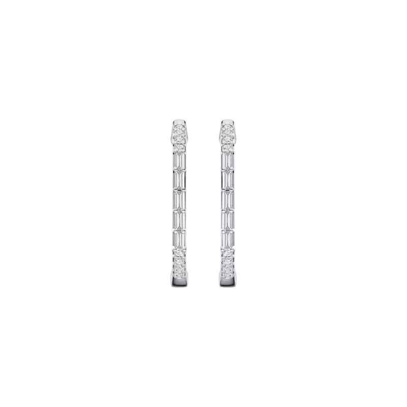 14K White Gold Baguette Highlight Pavé Hoops