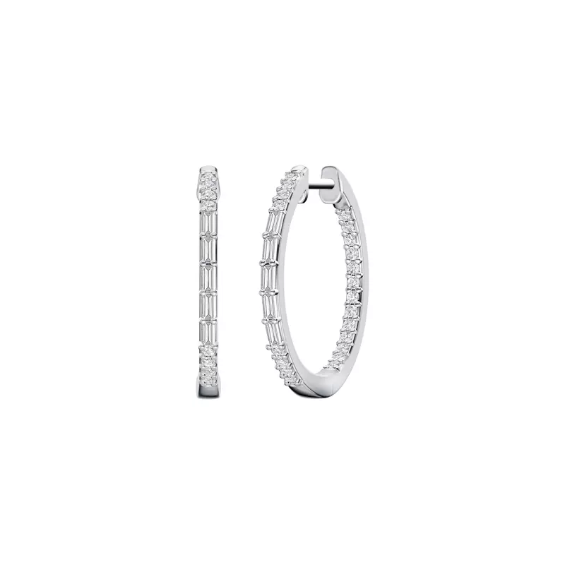 14K White Gold Baguette Highlight Pavé Hoops