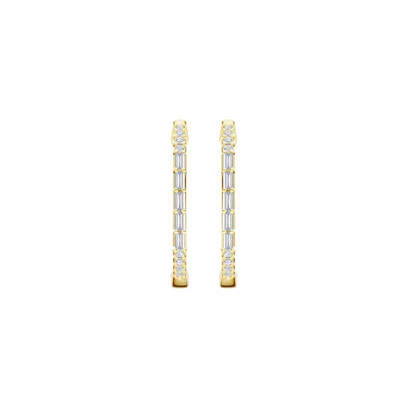 14K Yellow Gold Baguette Highlight Pavé Hoops