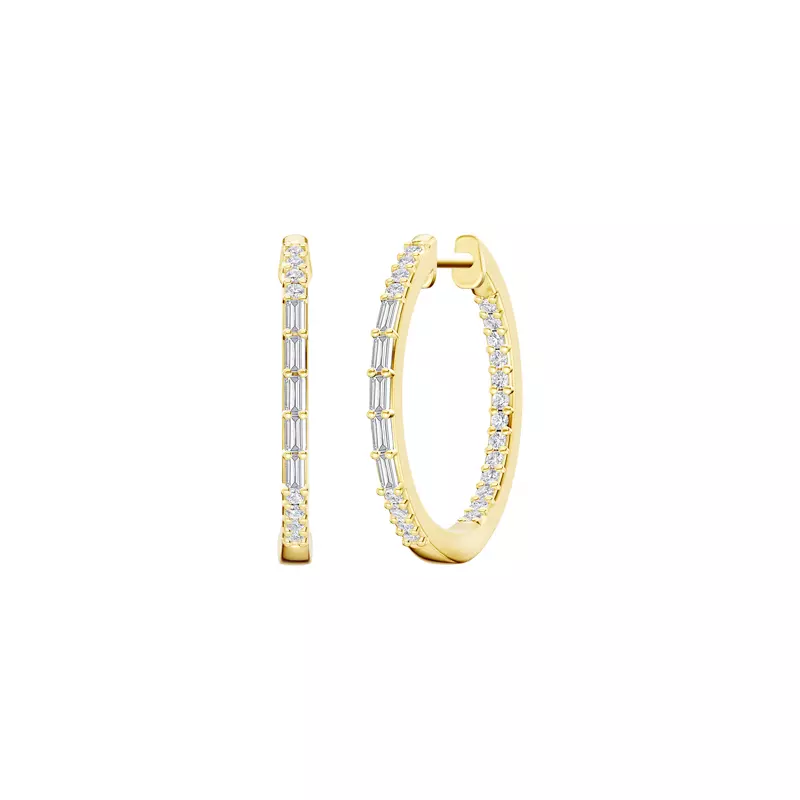 14K Yellow Gold Baguette Highlight Pavé Hoops
