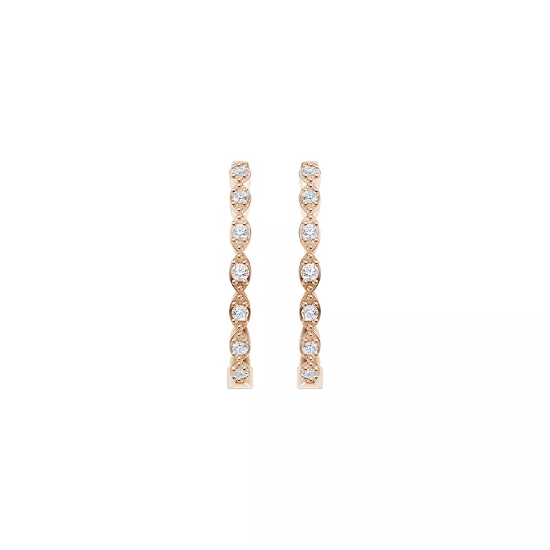 14K Rose Gold Marquise Outline Inside-Out Pavé Lab Hoops