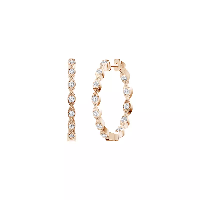 14K Rose Gold Marquise Outline Inside-Out Pavé Hoops