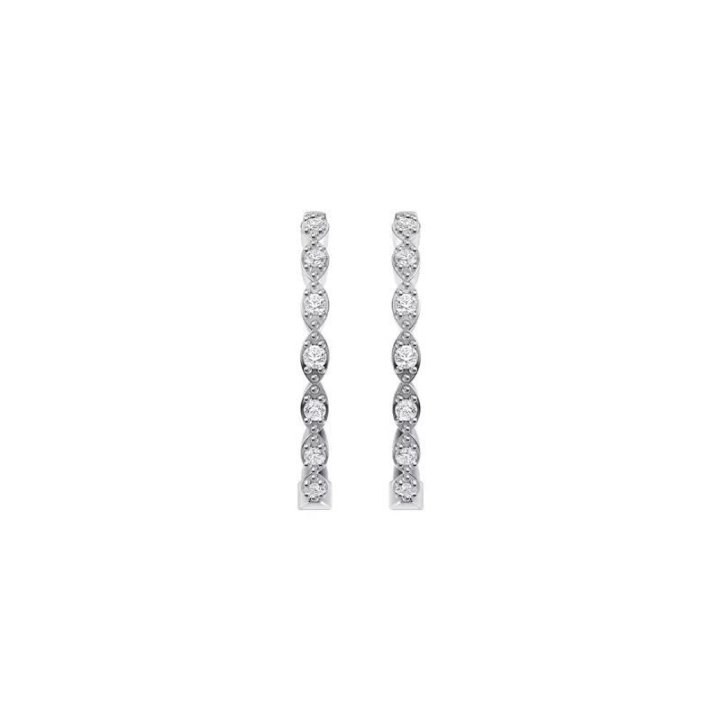 14K White Gold Marquise Outline Inside-Out Pavé Hoops