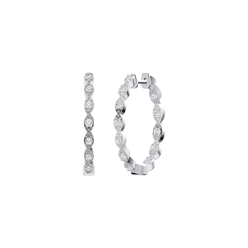 14K White Gold Marquise Outline Inside-Out Pavé Hoops