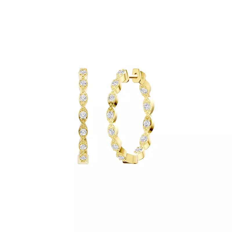 14K Yellow Gold Marquise Outline Inside-Out Pavé Lab Hoops