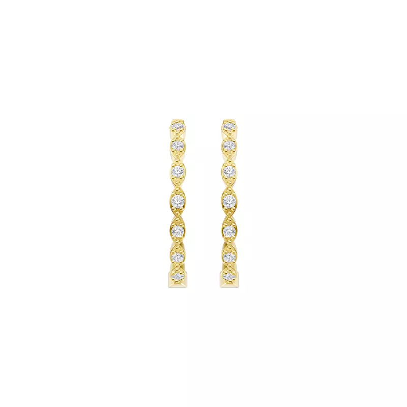 14K Yellow Gold Marquise Outline Inside-Out Pavé Hoops