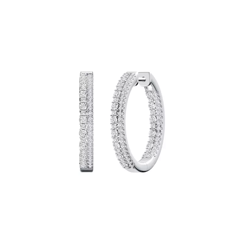 14K White Gold Duoligne Inside-Out Lab Hoops