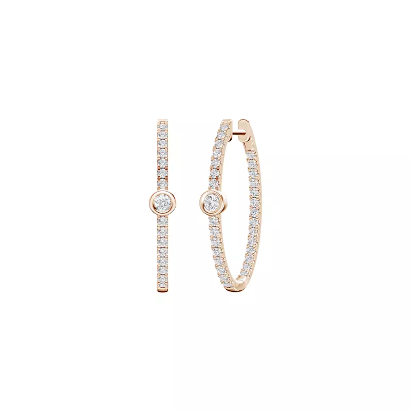 14K Rose Gold Embliss Round Bezel Pavé Hoops (1 ct. tw)