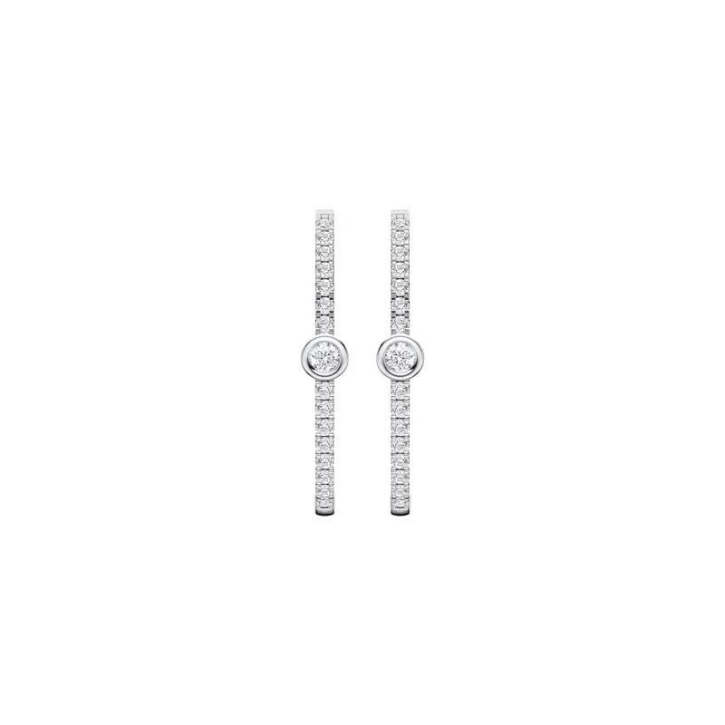14K White Gold Embliss Round Bezel Pavé Lab Hoops (1 ct. tw)