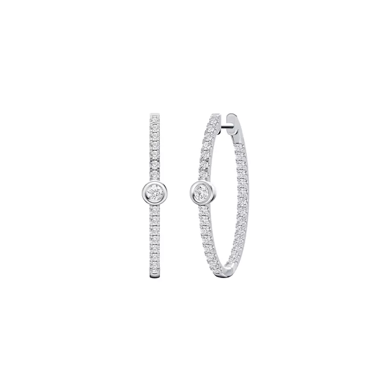 14K White Gold Embliss Round Bezel Pavé Lab Hoops (1 ct. tw)