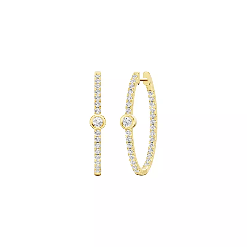 14K Yellow Gold Embliss Round Bezel Pavé Lab Hoops (1 ct. tw)