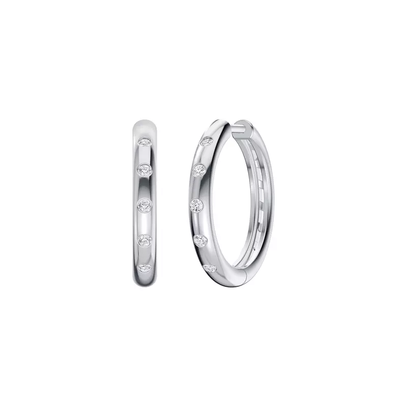 14K White Gold Emblush Petite Smooth Diamond Hoops