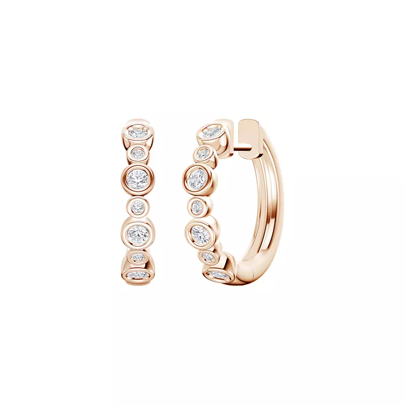 14K Rose Gold Bello Alternating Size Bezel Diamond Hoops (1/2 ct. tw.)